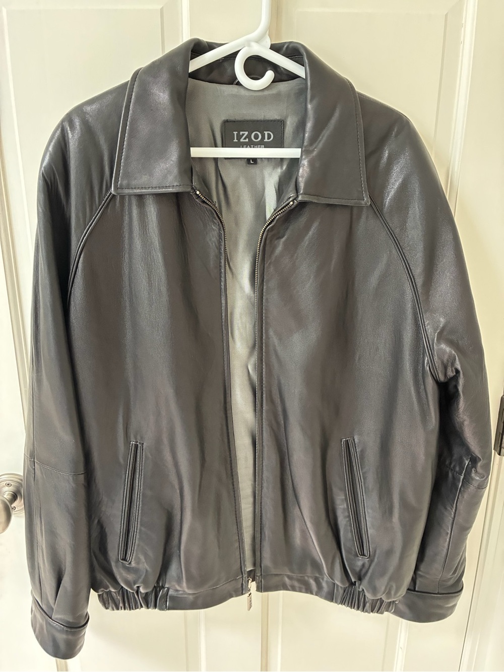 Izod Men's Black Leather Bomber Jacket